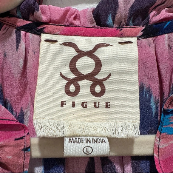 Figue Fabiana Ikat Ruffles Sleeveless Tassel Top Blouse Pink Blue Size L - Picture 4 of 10